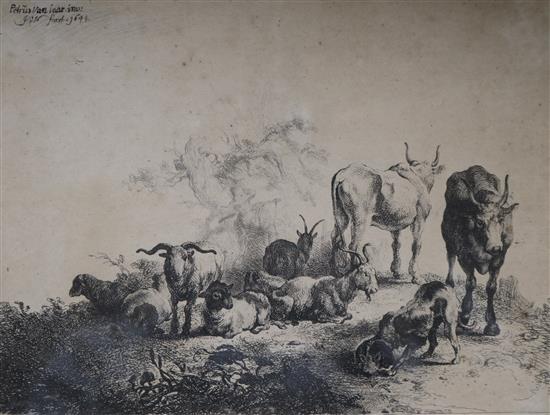 Petrus van Laar Herdsman, cattle, sheep and a dog 16 x 22cm